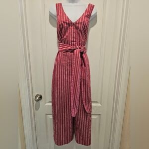 Club Monaco Agrikah Jumpsuit Size 4 Red & White Striped Tie Waist Jumper Romper